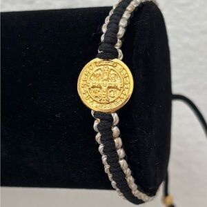My Saint My Hero adjustable black and gold bracelet